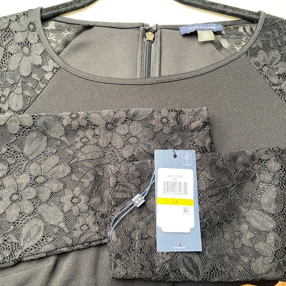 NWT Tommy Hilfiger Little Black Dress Lace Long Sleeves Size 14 - Picture 9 of 16